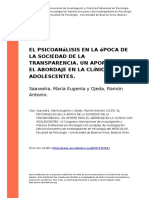 El Psicoanálisis en La Época de La Sociedad de La Transparencia