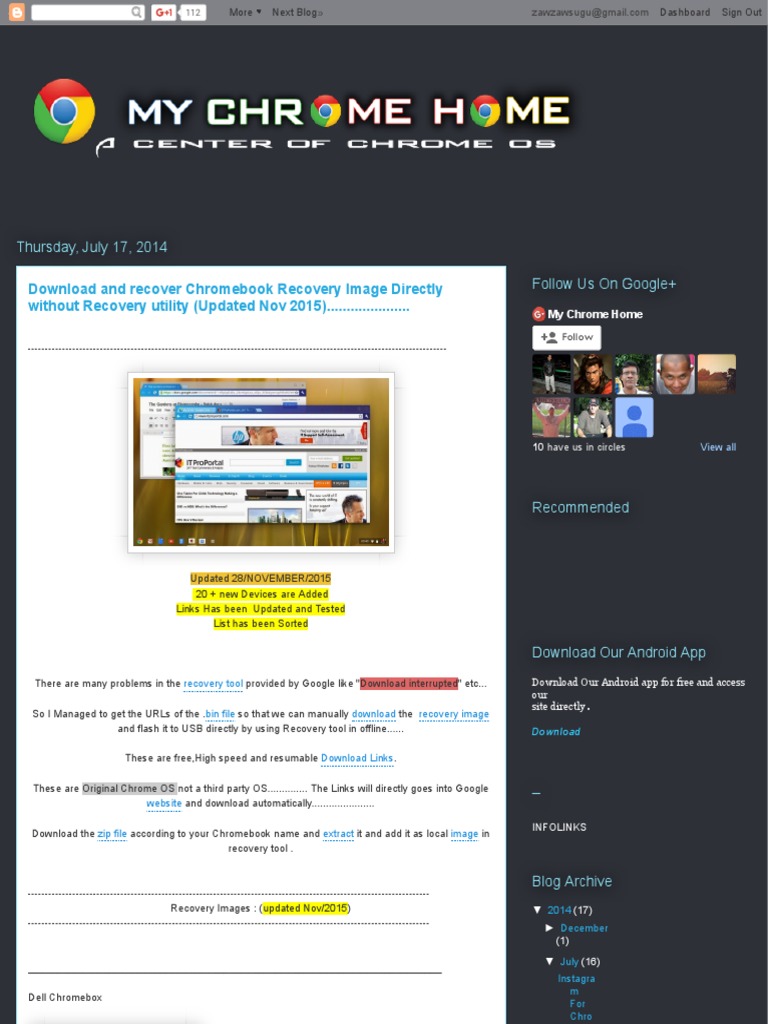 My Chrome Home Download and Recover Chromebook Recovery Image Directly