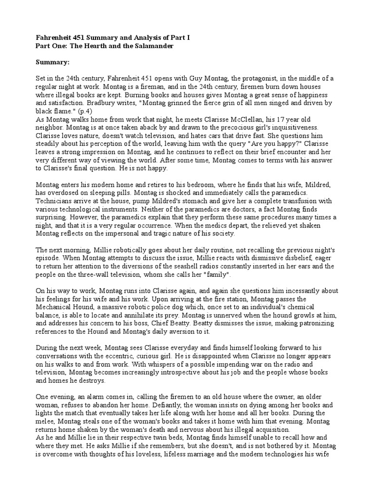 Fahrenheit 451 Summary and Analysis of Part I PDF