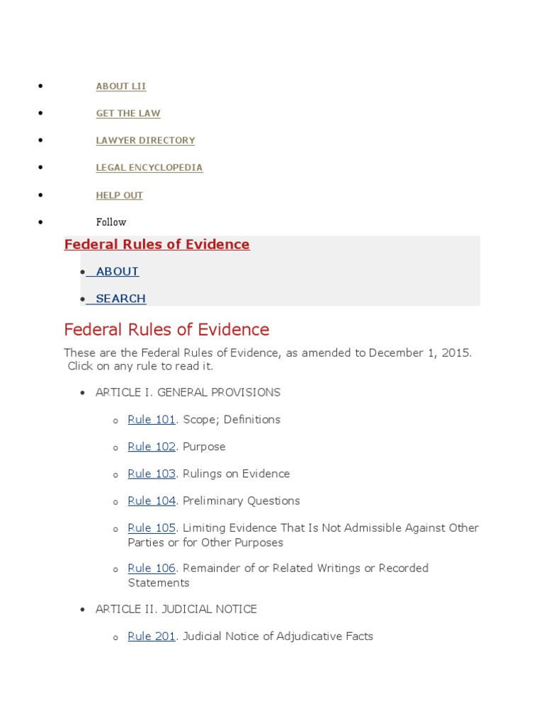 Federal Rules of Evidence PDF Hearsay Witness
