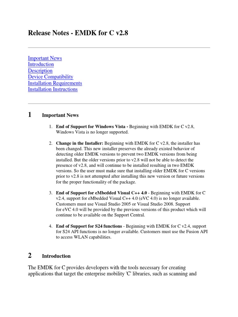 EMDK For C Version 2.8 Release Notes PDF | PDF | Microsoft Visual ...