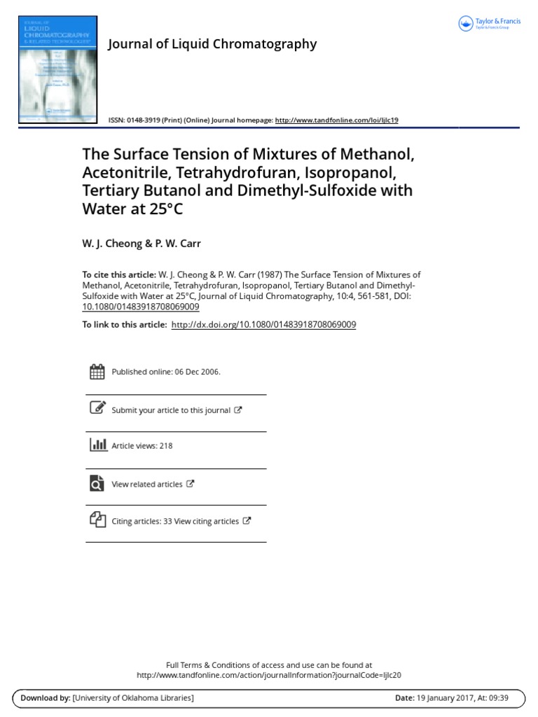 TheSurfaceTensionofMixturesofMethanolAcetonitrile