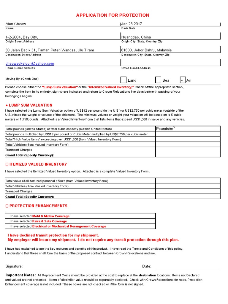 Insurance Form1 | PDF | Pound Sterling | United States Dollar