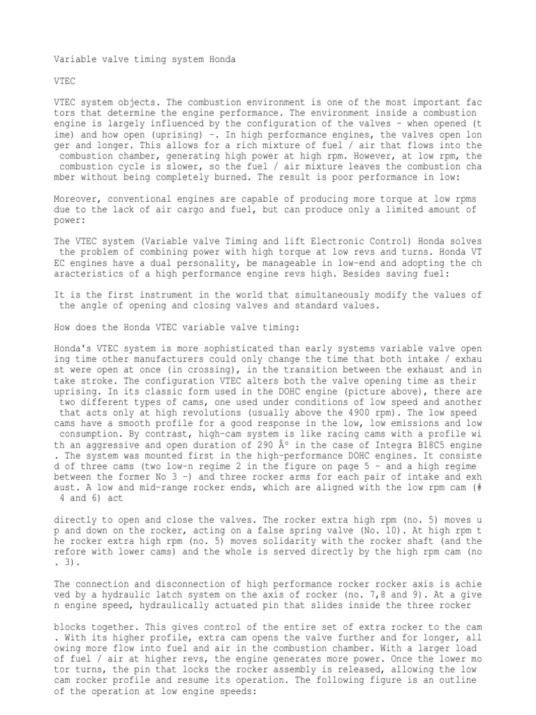 VTEC Variable Valve Timing PDF Engines Systems Engineering