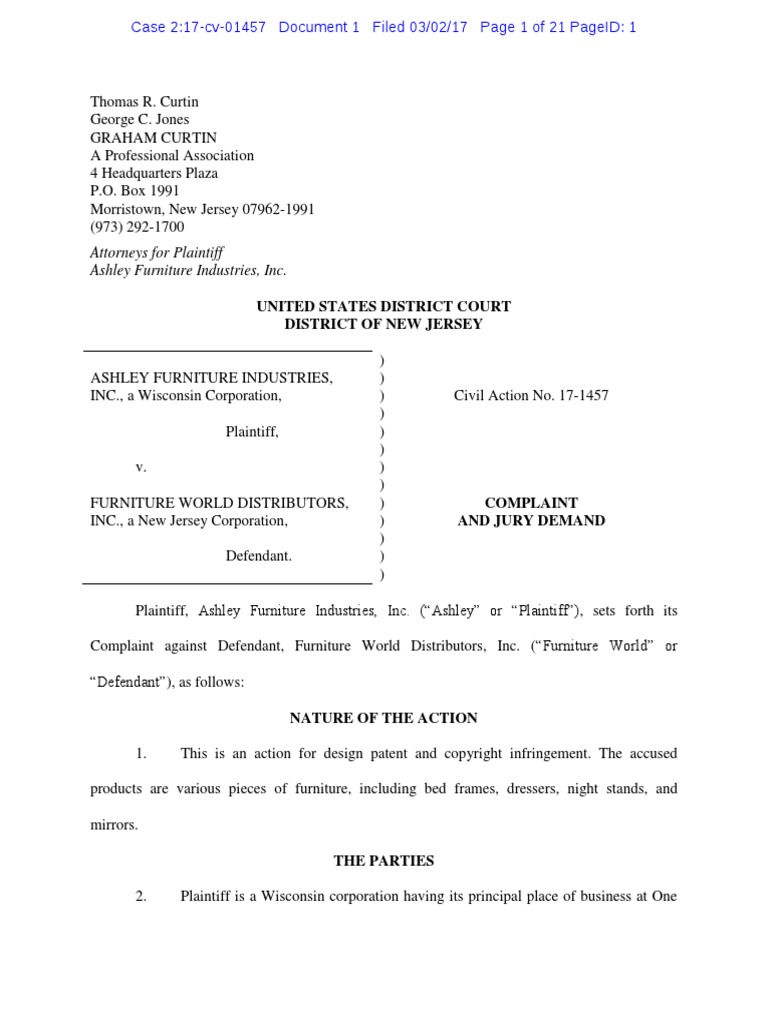 Ashley Furniture Indus. v. Furniture World Distribs. Complaint PDF