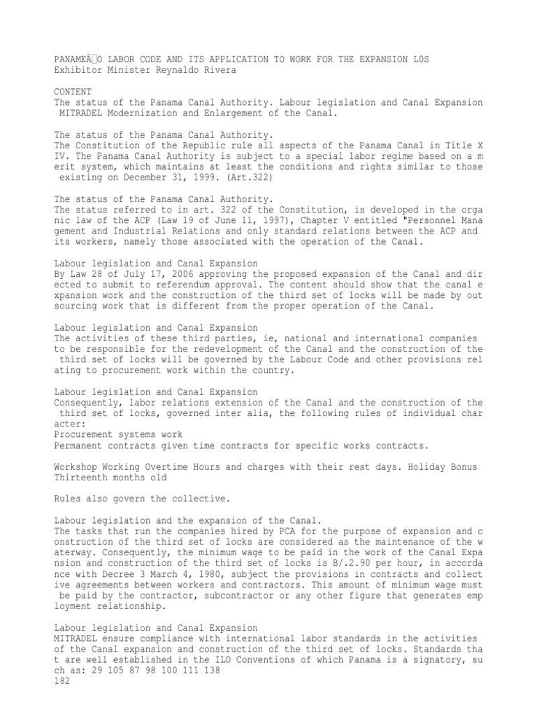 Panamanian Labor Code and Its Application To Work On Enlargement PDF