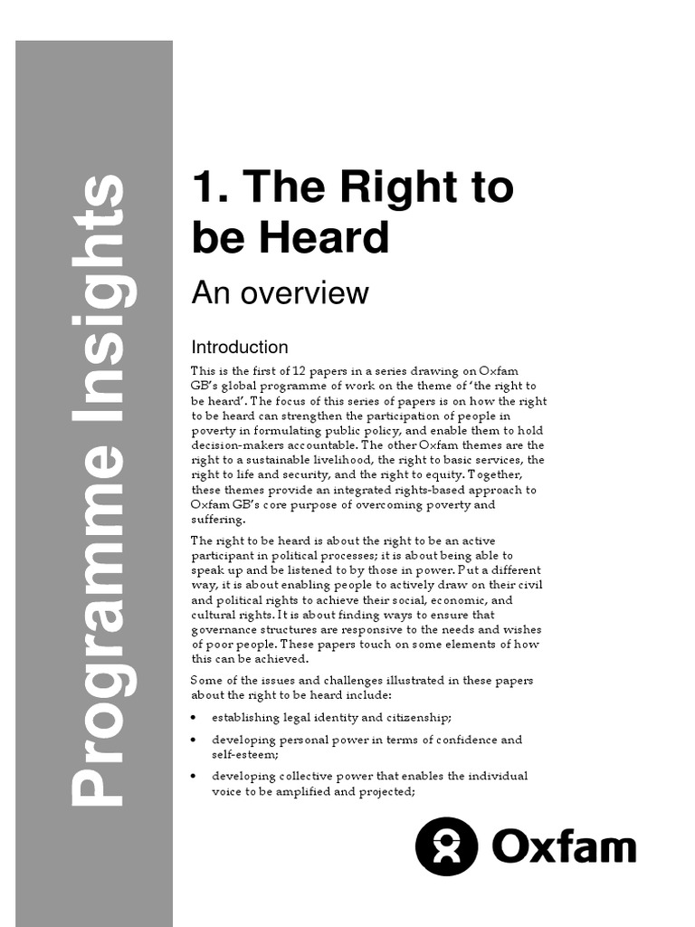 The Right To Be Heard: An Overview | PDF | Oxfam | Poverty