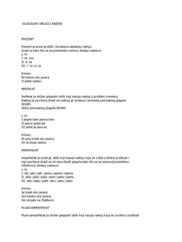Glagolski Oblici I Nacini | PDF