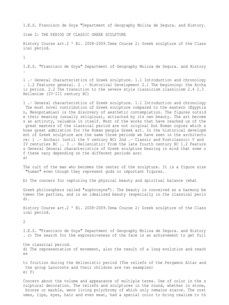 2.la Greek Sculpture Classical Period PDF Ancient Greece Sculpture