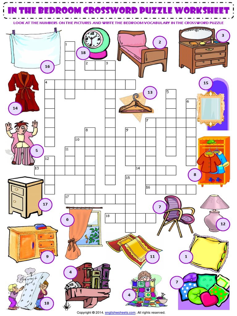 In The Bedroom Esl Vocabulary Criss Cross Crossword Puzzle Worksheet