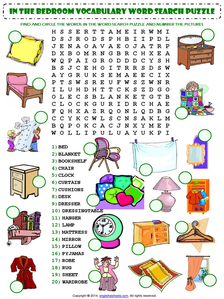 In The Bedroom Esl Vocabulary Wordsearch Puzzle Worksheet PDF Home
