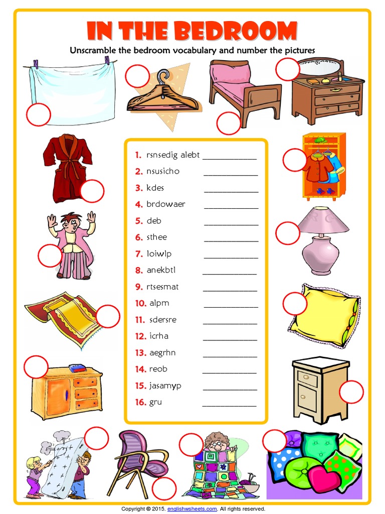 In The Bedroom Unscramble Esl Vocabulary Worksheet Bedroom Furniture Free 30 day Trial