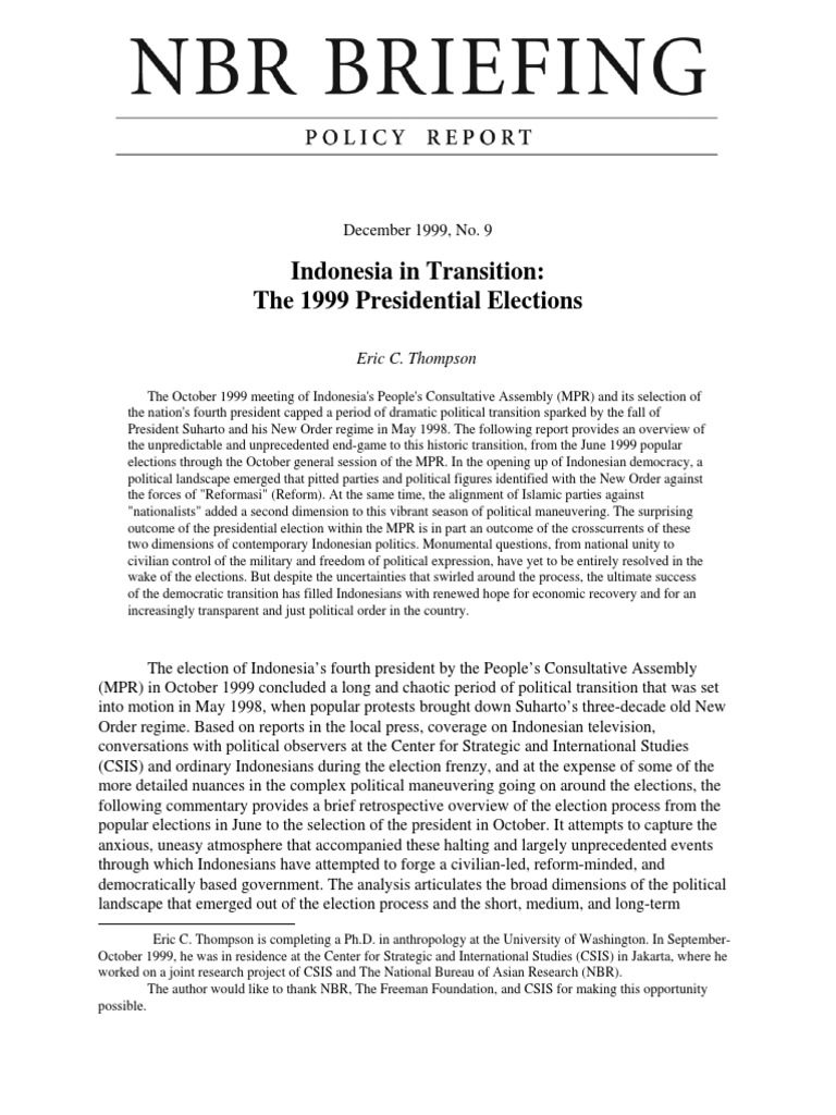1999 General Elections PDF Politics Of Indonesia Elections