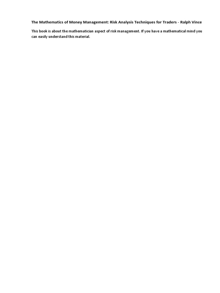 Book Mathematics of Money Management Risk Analysis Techniques For ...