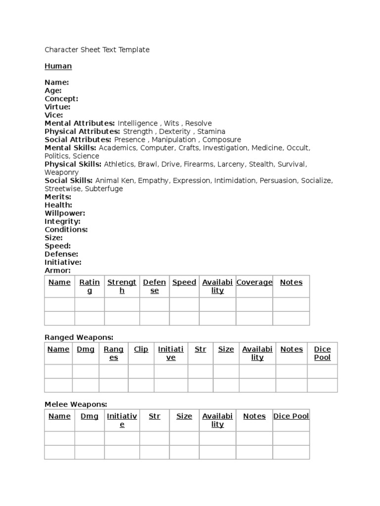Character Sheet Template for RPGs | PDF | Science & Mathematics