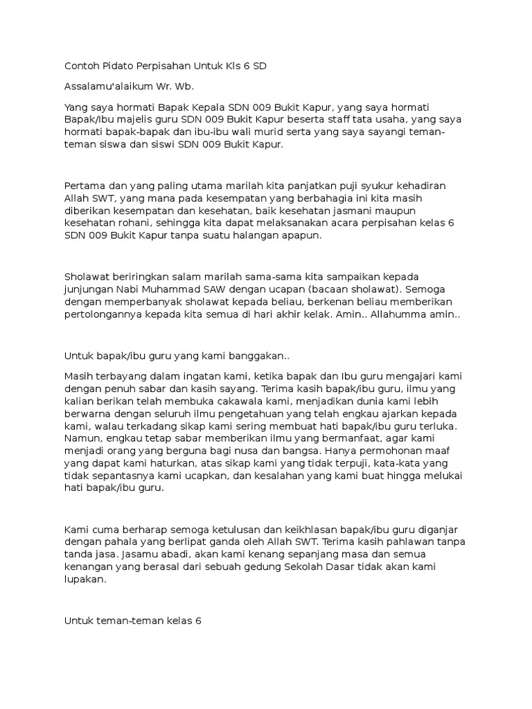 Contoh Pidato Perpisahan Untuk Kls 6 SD