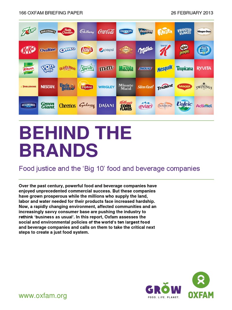 Behind The Brands Food Justice and The 'Big 10' Food and Beverage Companies PDF Agriculture