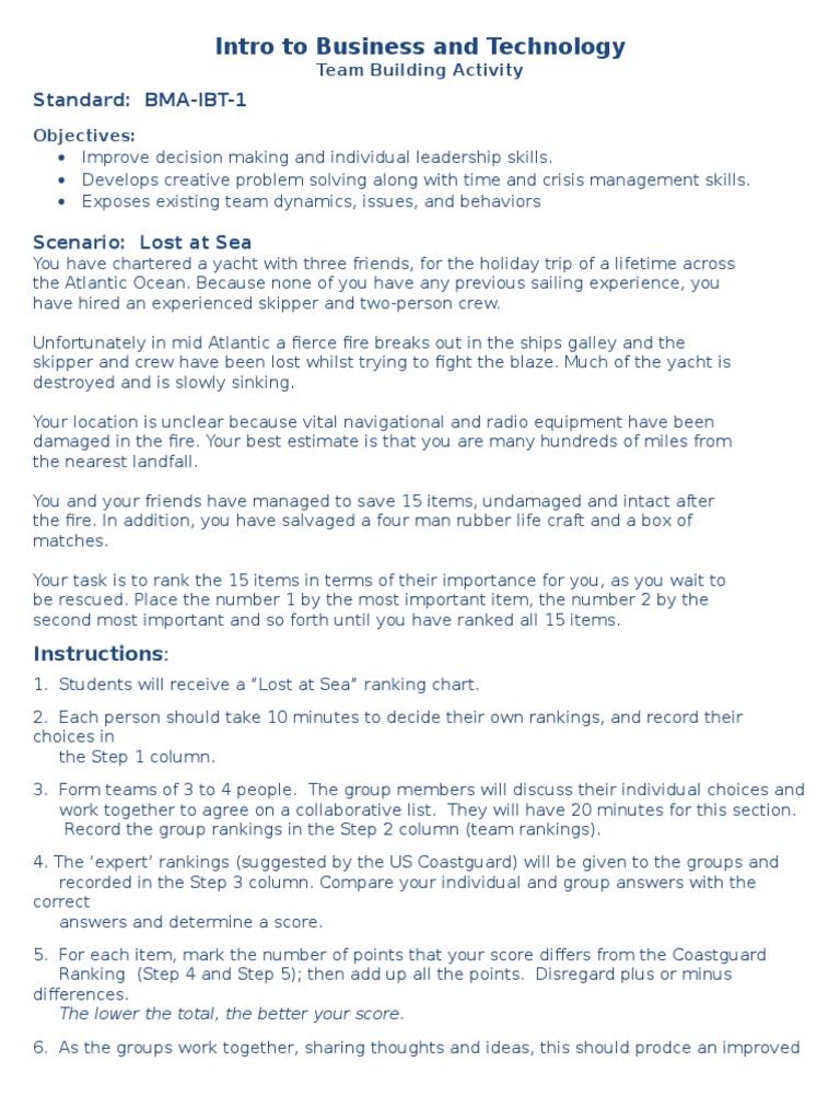 Team Building Activity Lost at Sea Instructions Revised PDF Ships