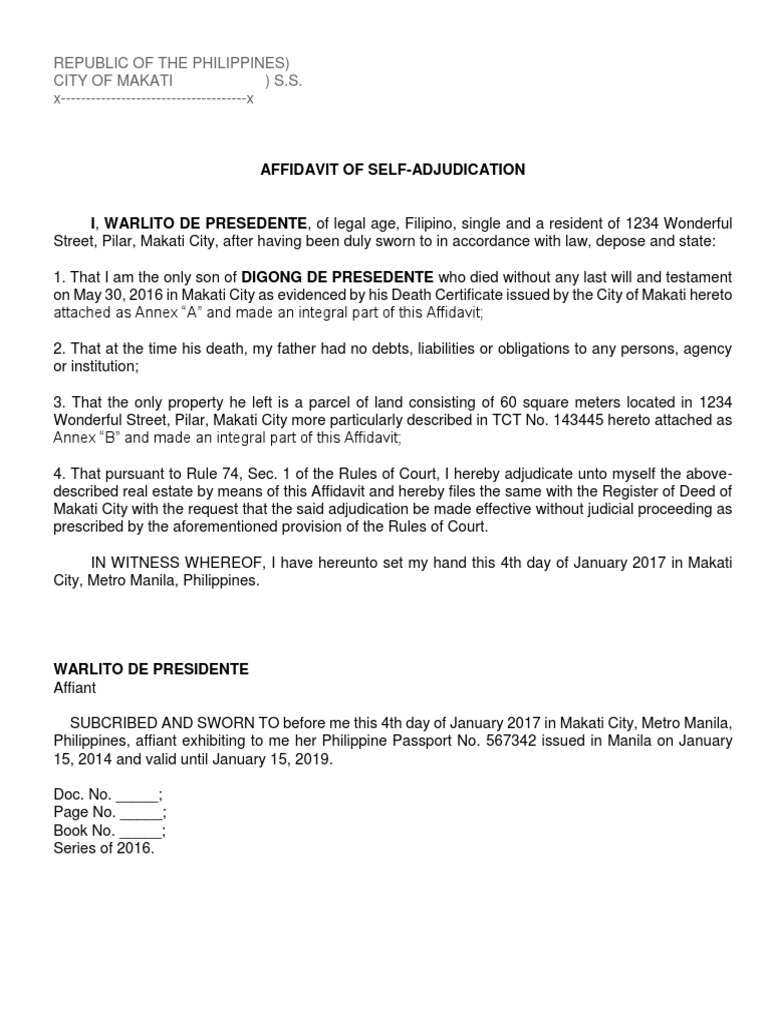 Affidavit of Sole Adjudication | PDF