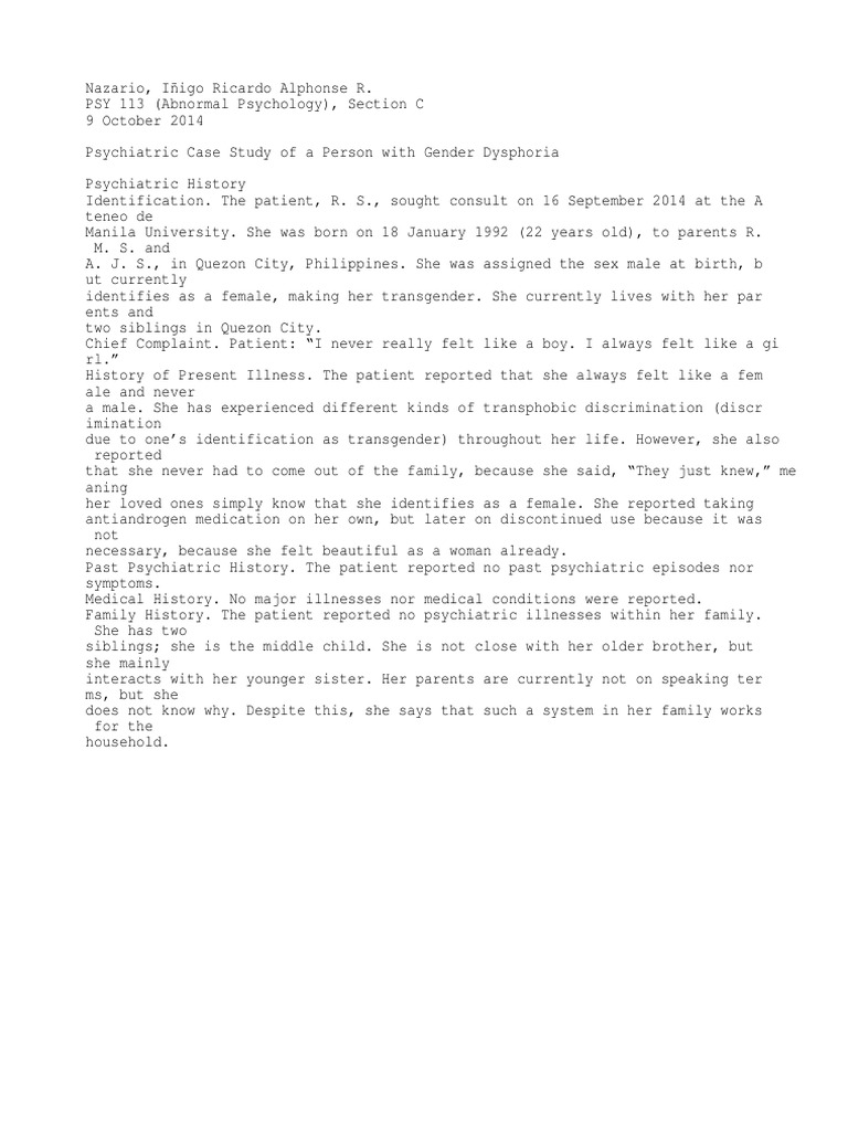 Psychiatric case study examples pdf picture