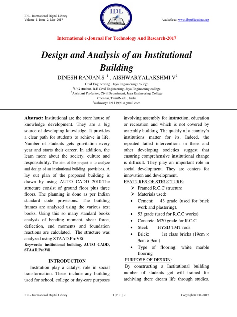 Design and Analysis of An Institutional Building | PDF | Metadata ...