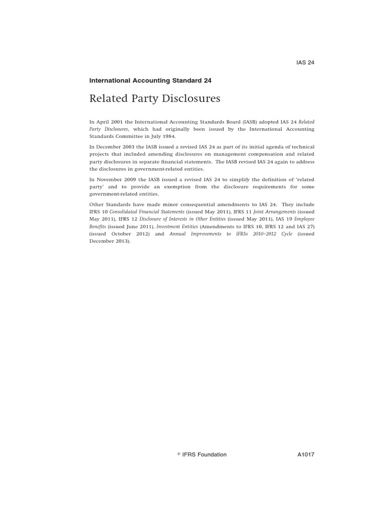 IAS 24 Related Party Disclosures | PDF | International Financial ...