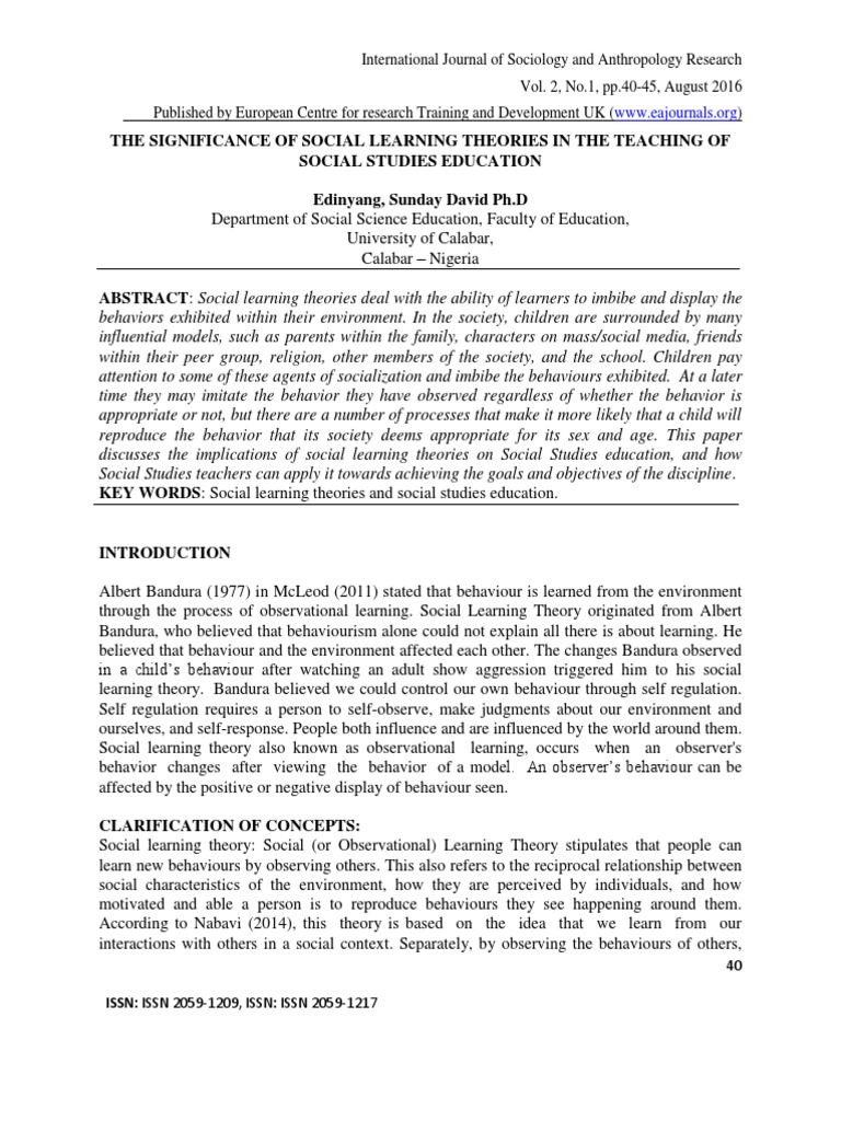 Social Learning Theory in Education | PDF | Reinforcement | Imitation