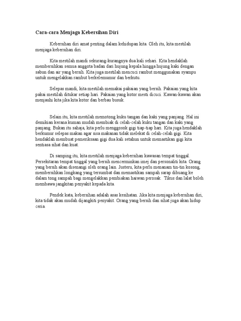 Karangan Cara Cara Menjaga Kebersihan Diri Englshpois