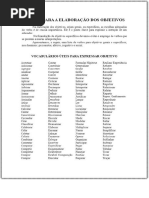 Verbos Para Elaboração de Objetivos