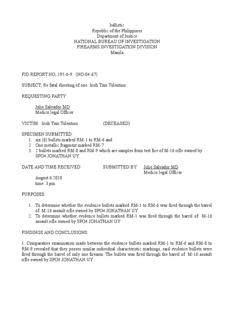 Ballistic Report PDF