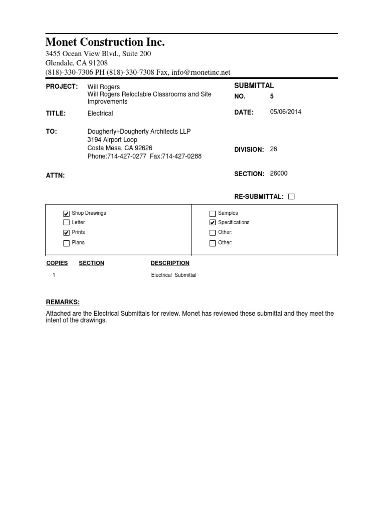 Construction Inc. 3455 Ocean View BLVD., Suite 200 Glendale, CA