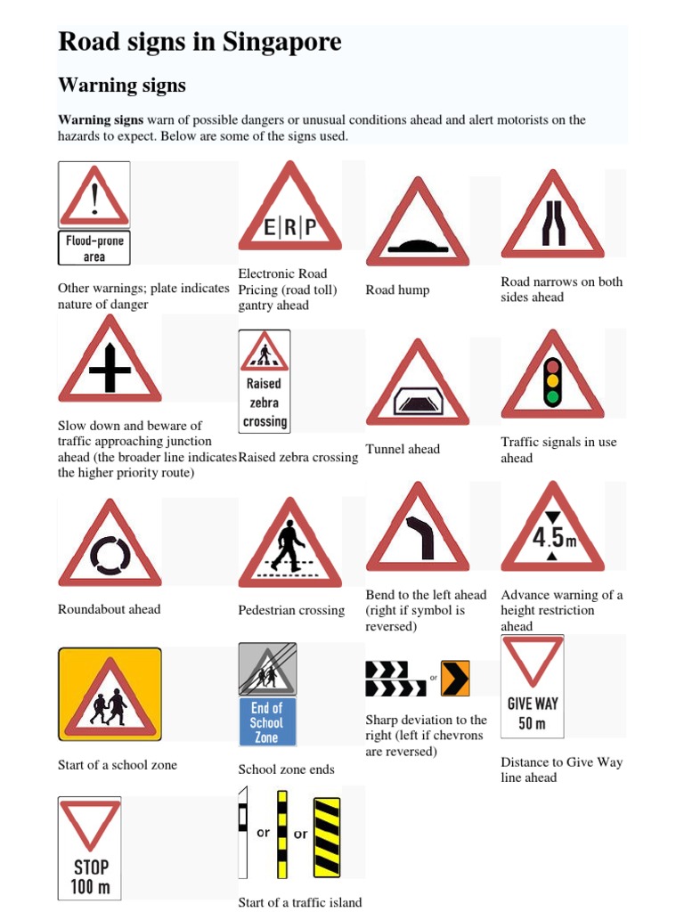 Traffic Signs in Singapore SMART Car Rental Pte LTD PDF Traffic