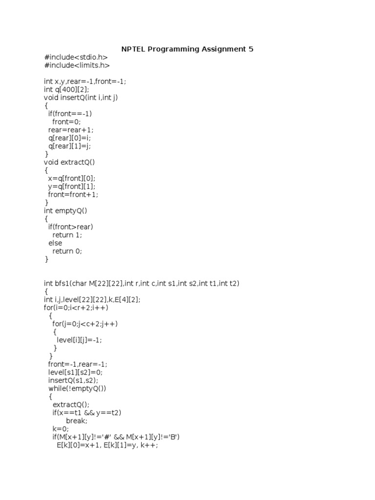 NPTEL C Program for BFS Algorithm | PDF