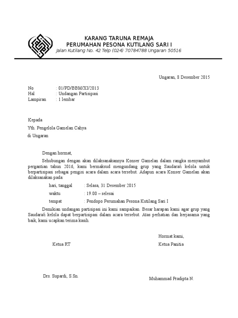 Contoh Surat Undangan Partisipasi