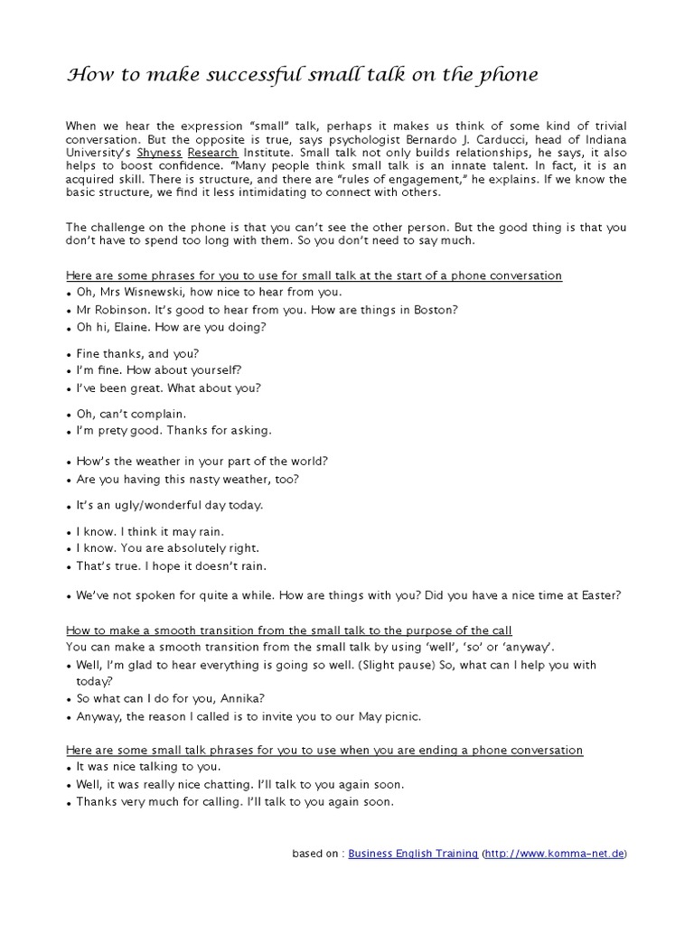 Small Talk On The Phone | PDF | Self-Improvement