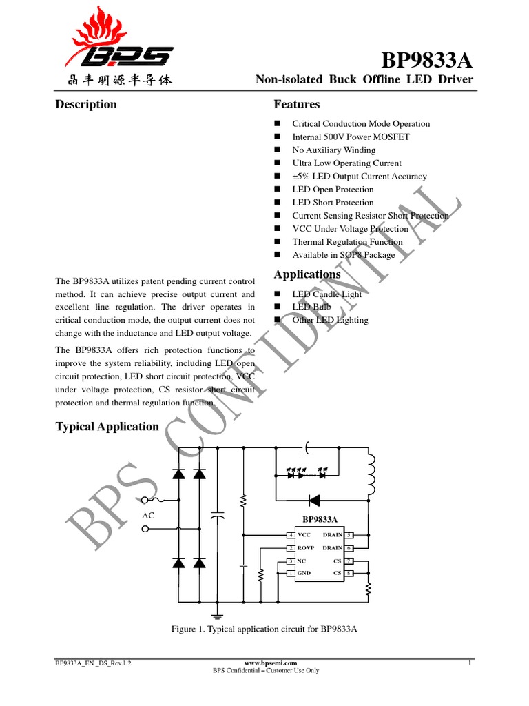 BP9833A LED Driver Datasheet | PDF | Mosfet | Force