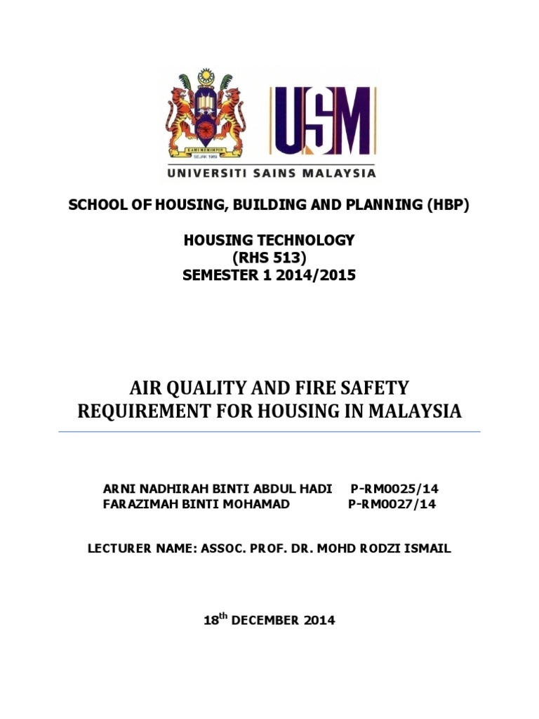 Analysis of Air Quality and Fire Safety Requirements for Housing in
