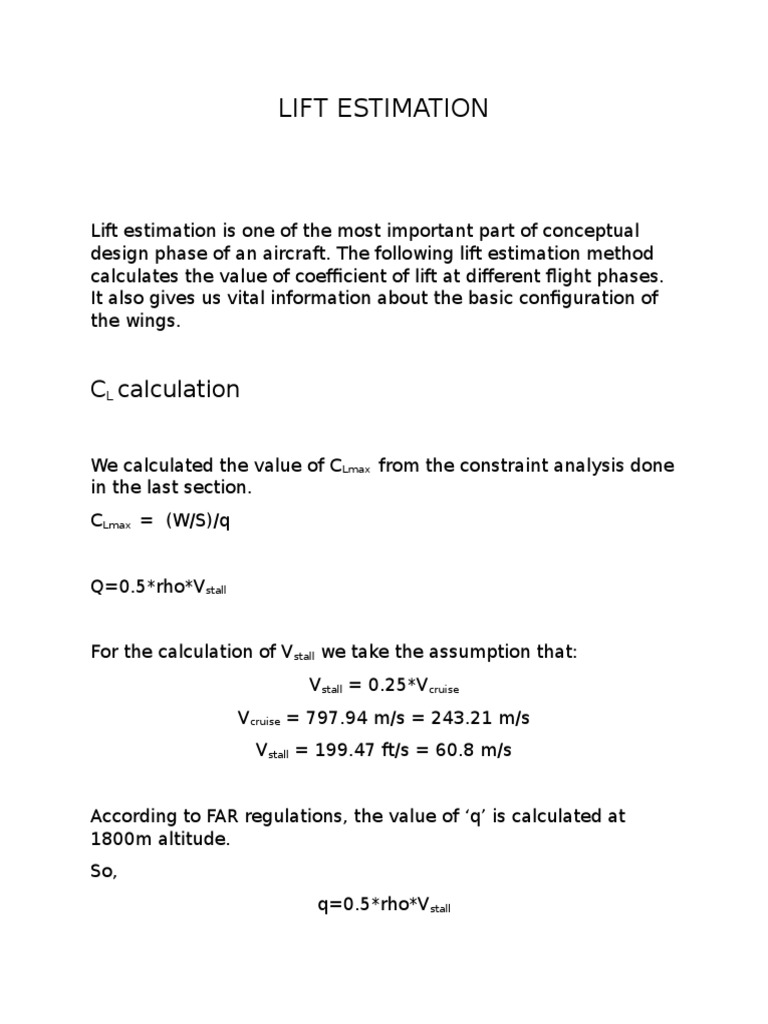 Lift Estimation Lift (Force) Wing