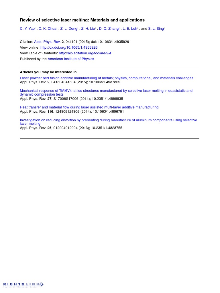 Review of Selective Laser Melting, Materials and Applications PDF 3 D Printing Steel