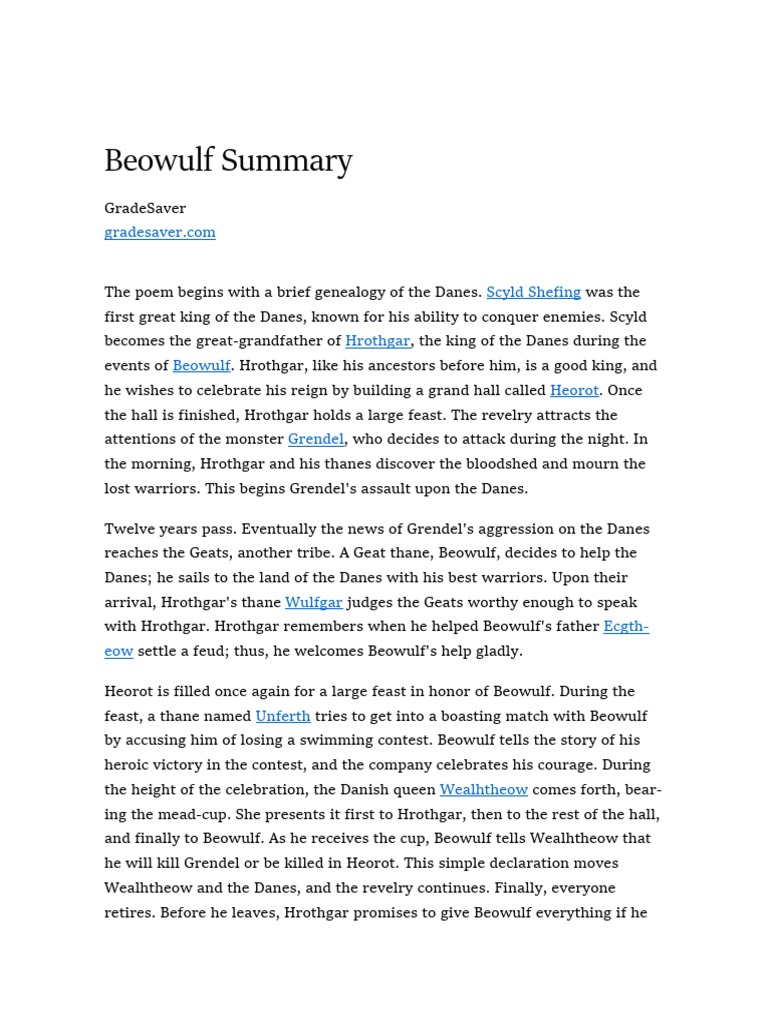 Beowulf Summary Beowulf British Folklore