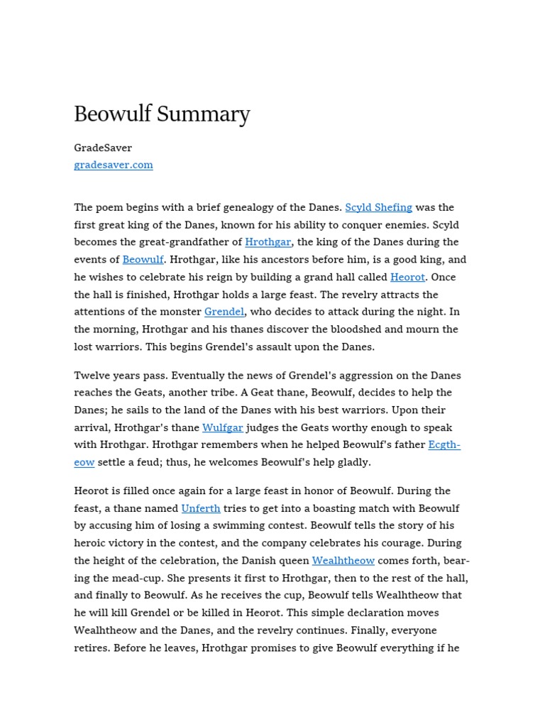 beowulf summary essay 200 words