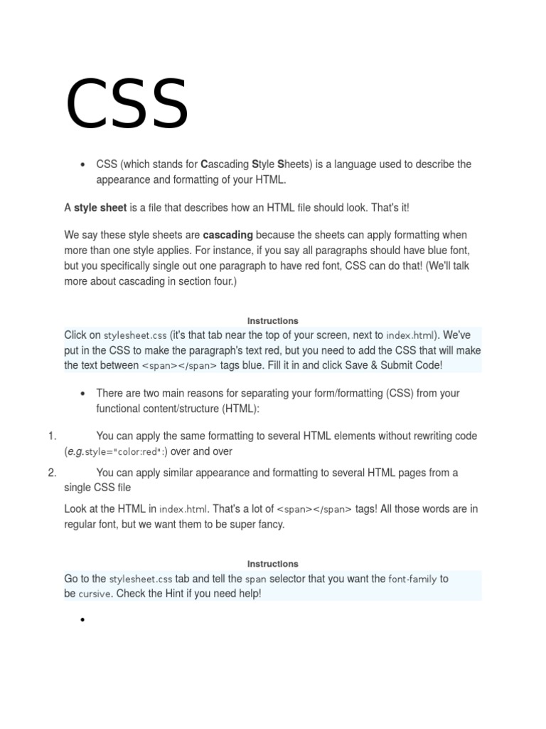 CSS Intro - Separate Formatting from Content | PDF