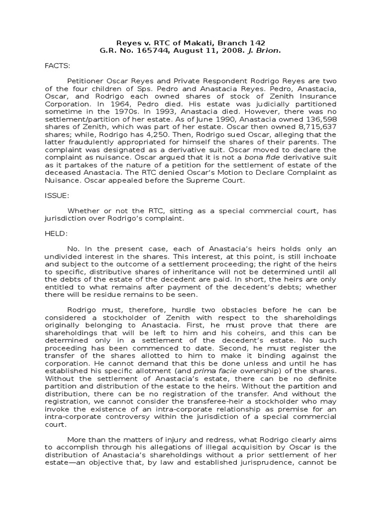 Reyes v. RTC Makati: Jurisdiction Ruling | PDF | Lawsuit | Complaint