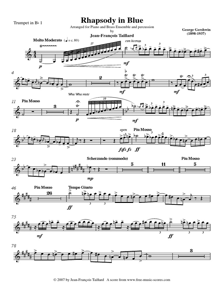 Rhapsody in Blue Trumpet in B b1 Tempo Classical Music Free 30