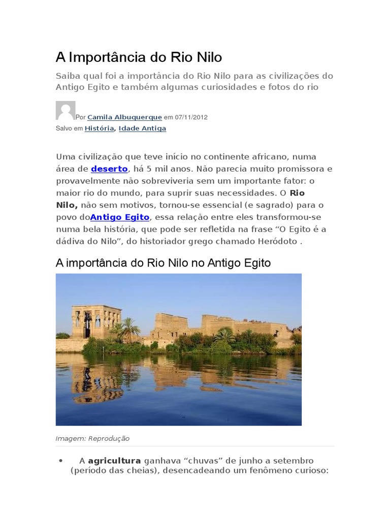 A Importância Do Rio Nilo | PDF | Nilo | Egito