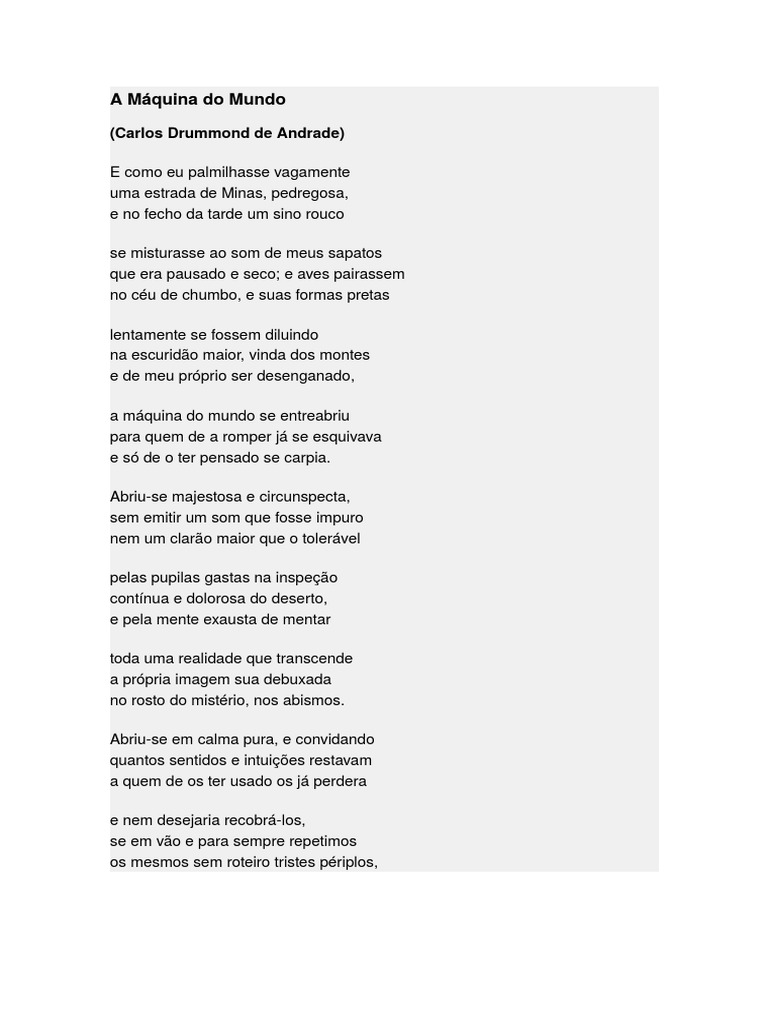 Poema A Máquina Do Mundo de Carlos Drummond de Andrade | PDF