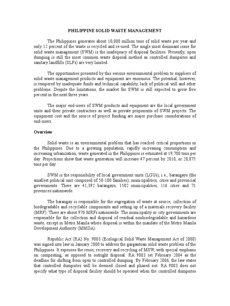 Philippine Solid Waste Management Overview | PDF | Social Science ...