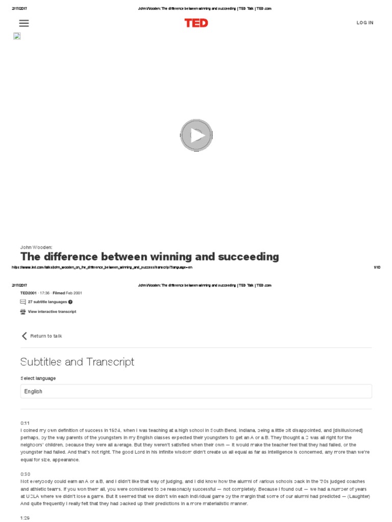 John Wooden The Difference Between Winning And Succeeding Ted Talk