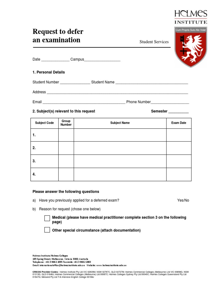 Exam Deferral Request Form | PDF | Government | Wellness