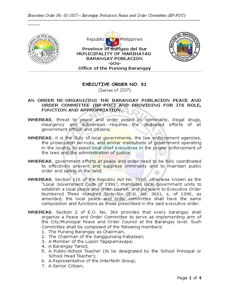 EXECUTIVE ORDER NO. 01 2017 Barangay Poblacion Peace and Order Council
